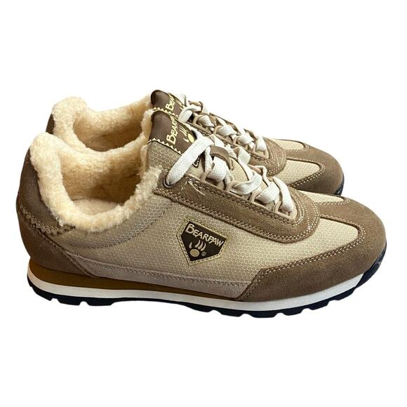 Bearpaw Mogul Hickory Fur Men\'s Sneakers US 8.5 Tan Creme Suede Comfort Shoes